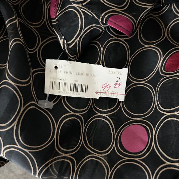 NEW Milly Circle Print Silk Wrap Blouse in Black Size 2 - Picture 6 of 6